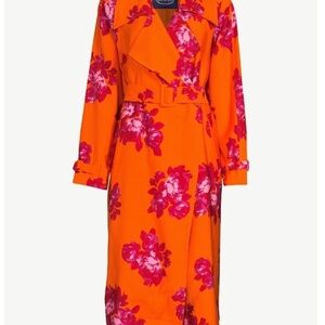 Bright Orange Floral Belted over size coat